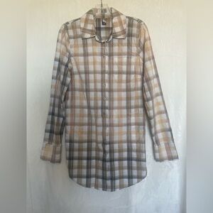 Free People Top Blouse Shirt Multi Plaid Relaxed size 10